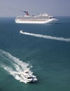 Cruise Ship and Tender Boats in Belize Royalty Free Stock Photo