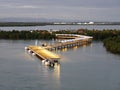 Cruise ship terminal harbor at Harvest Caye, Belize Royalty Free Stock Photo