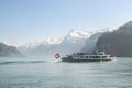 Cruise ship with tourists on Lake Lucerne near Brunnen