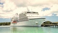 Big cruise ship, white luxury yacht in sea port, Antigua Royalty Free Stock Photo