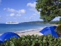 Cruise ship and tropical beach Royalty Free Stock Photo