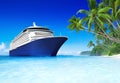 Cruise Ship on Tropical Beach Royalty Free Stock Photo