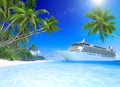 Cruise Ship At a Tropical Beach Royalty Free Stock Photo