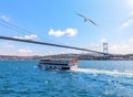 Cruise ship under the Bosphorus bridge, Istanbul, Turkey Royalty Free Stock Photo