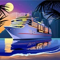 Cruise ship under the moonlight on a tropical lagoon Royalty Free Stock Photo