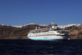 Cruise ship under Oia city, Santorini, Greece