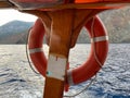 Cruise ship upper deck with life buoy Royalty Free Stock Photo