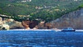 Cruise Ship. View of Lefkada, a green Ionian Greek Island, from a day cruise boat leaving Nidri Port, Lefkada island, Greece