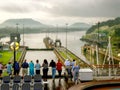 Cruise Ship View Panama Canal. Boat, lock.