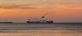 Cruise ship Viking line on Baltic sea port harbor at sunset
