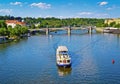 Cruise ship on the Vltava river. Prague, Czech Republic. Royalty Free Stock Photo