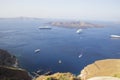 Cruise ships around the archipelago of Santorini. Fira. View the old harbor. Royalty Free Stock Photo