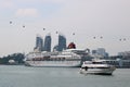 Cruise ships and cable car, Singapore harbour.