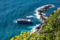 Cruise ships ferry Mediterranean sea cruiser ocean liner vacation, aerial view from drone in Liguria