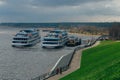 Cruise ships at harbor on the river Volga Royalty Free Stock Photo