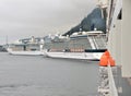 Cruise ships lined up at a tourist port in Alaska. Royalty Free Stock Photo