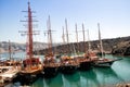 Cruise ships near Nea Kameni, located in the Santorini caldera Royalty Free Stock Photo