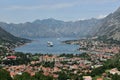 Cruise ships at tender in Kotor Bay Royalty Free Stock Photo