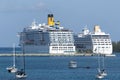 Cruise Ships And Yachts in Nassau Harbour Royalty Free Stock Photo