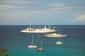 Cruise ships and yachts visiting the caribbean island of bequia Royalty Free Stock Photo