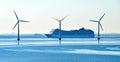 Cruise sip MSC Magnifica of MSC Cruises passes offshore wind turbines