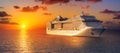 Cruise At Sunset In Ocean Royalty Free Stock Photo