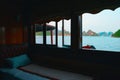 Cruise to Halong Bay, Vietnam. Cabin window view Royalty Free Stock Photo