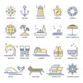 Cruise travel or summer vacation line icons Royalty Free Stock Photo