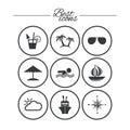 Cruise trip, ship and yacht icons. Travel signs.