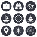 Cruise trip, ship and yacht icons. Travel signs