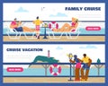 Cruise vacation with family, set of advertising web banners, flat vector illustration. Royalty Free Stock Photo