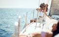 Cruise vacation. couple enjoying a summer day on a boat Royalty Free Stock Photo