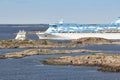 Cruise vessel on the baltic sea. Aland island coastline