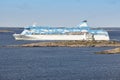 Cruise vessel on the baltic sea. Aland island coastline. Finland