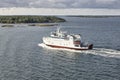 Cruise vessel on the baltic sea. Aland island coastline. Finland