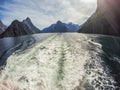 Cruise View of Milford Sound, sunny day, New Zealand Royalty Free Stock Photo