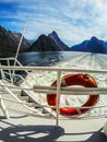 Cruise View of Milford Sound, sunny day, New Zealand Royalty Free Stock Photo