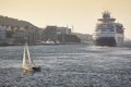 Cruise and yacht sail. Stavanger harbor. Norway. Navigation back