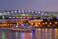 Cruise yachts sails on the Moscow river at evening.