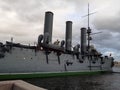 The legendary Cruiser Aurora. Sky Of Saint Petersburg. The city of emperors and the birthplace of Russian President