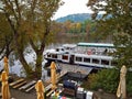 Cruiser boat is waiting for tourists on the pier