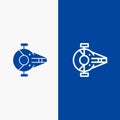 Cruiser, Fighter, Interceptor, Ship, Spacecraft Line and Glyph Solid icon Blue banner Line and Glyph Solid icon Blue banner Royalty Free Stock Photo