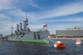 Cruiser Aurora. Armoured cruiser Aurora which started russian revolution in 1917, St.Petersburg, Russia Royalty Free Stock Photo