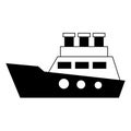 Cruiser ship boat symbol isolated in black and white