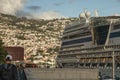 A cruiser ship and white houses, Funchal, Madeira.