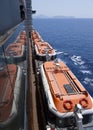 Cruiseship side view with rescueboats Royalty Free Stock Photo