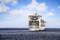 Cruiseship Ventura leaving the port of Alicante with the pilot cutter boat. Royalty Free Stock Photo