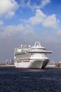 Cruiseship Ventura maneuvering to leave Alicante. Royalty Free Stock Photo