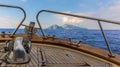 Cruising across the Gulf of Naples on a fast motor launch toward the Island of Capri, Italy