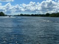 Cruising the endless Zambezi River in Zambia with aluminium motor boats